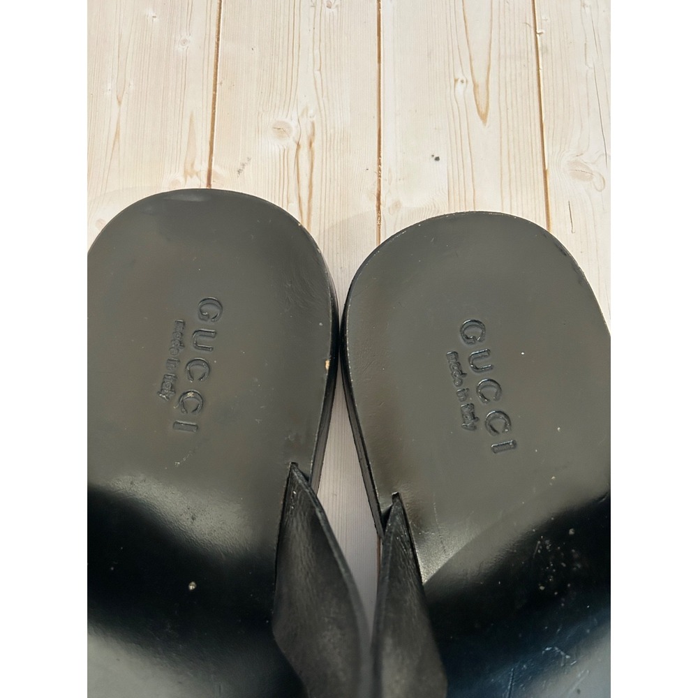 GUCCI Black Solid Leather Men Thong Horsebit Sandal UK 9/USA / EU 43 Rare - Picture 6 of 8